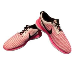 Nike Girl's 7 Roshe Two 2 Flyknit Pink & White Running Shoe Sneakers 844620-600